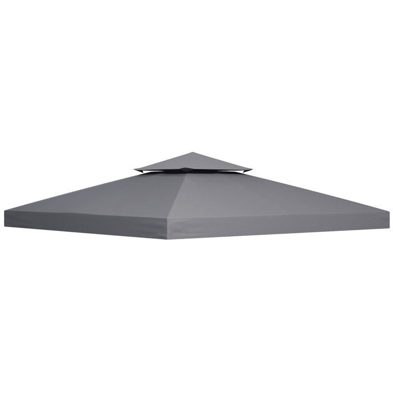 3x3m Gazebo Top Cover Replacement, Double Tier 2-tier Roof Canopy, Uv Resistant Pa Coated Polyester With Drainage Holes & Hook And Loop Fasteners, Deep Grey