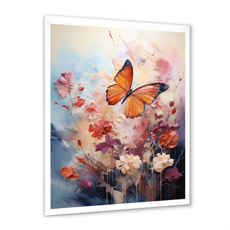 «Butterfly Whimsical Flight Bouquet», reproduction d'art mural papillon, H 40 po x l 30 po x P 1,5 po, Cadre simple blanc