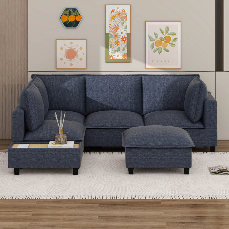 Canapé modulaire modulaire, canapé modulaire en forme de U, nuage confortable 5 places avec repose-pieds mobile, Bleu