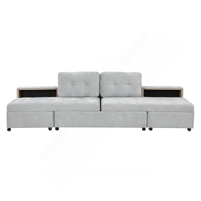 Versatile Modular Sofa Bed With Storage Racks For All Needs, Grey Chenille
