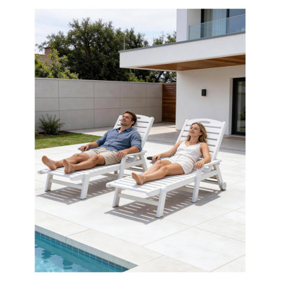 Chaise longue d'extérieur réglable avec porte-gobelet - Chaise longue en PEHD pour bronzer et bronzer (ensemble de 2)