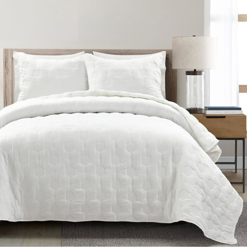 Standard Cotton 3 Piece Quilt Set, Queen Quilt + 2 Standard Shams, Gray