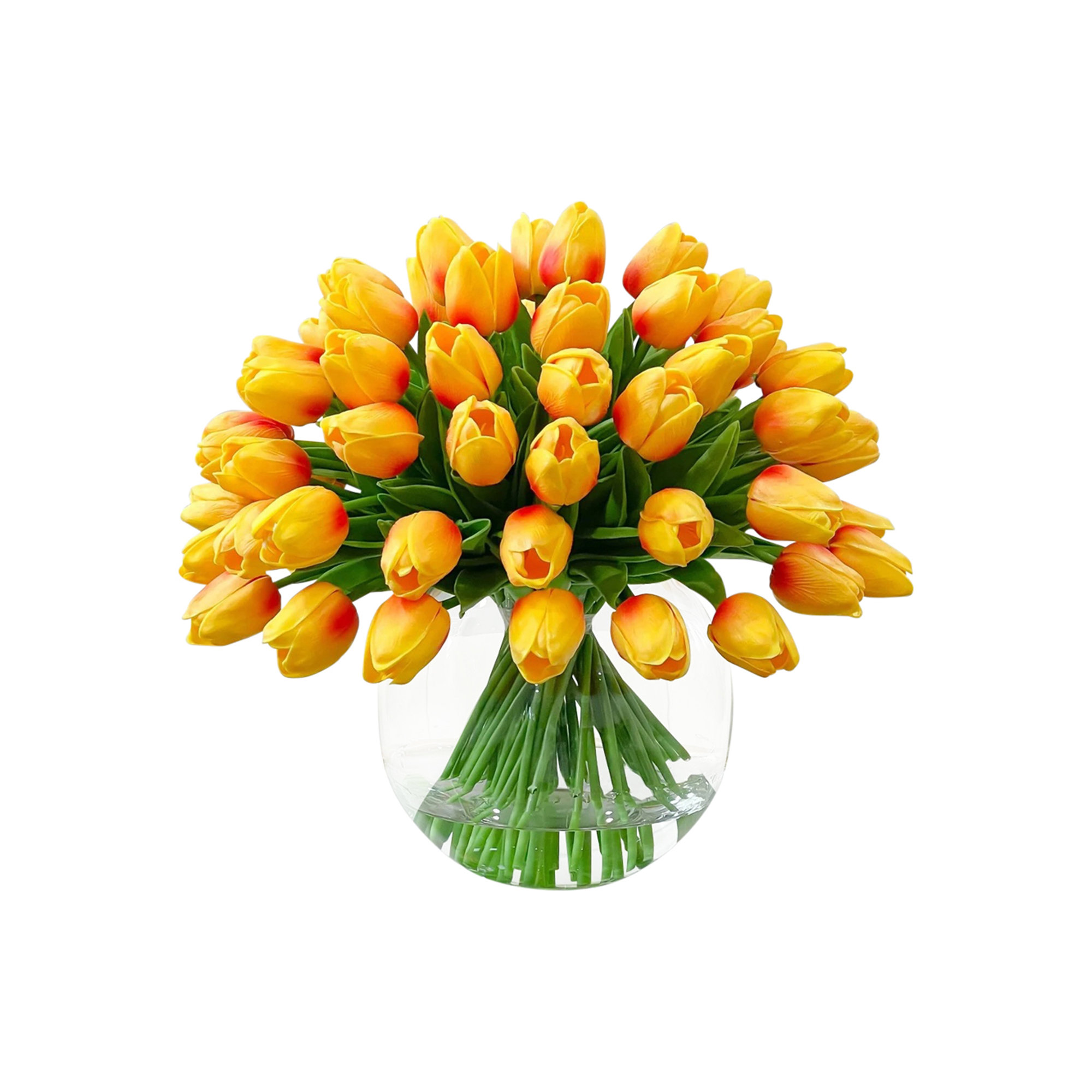 Real Touch Tulips Centerpiece In Vase, Orange Ombre Yellow