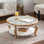 Table basse ronde, centre de table circulaire avec pieds incurvés et plateau amovible en verre trempé, table basse pour le salon