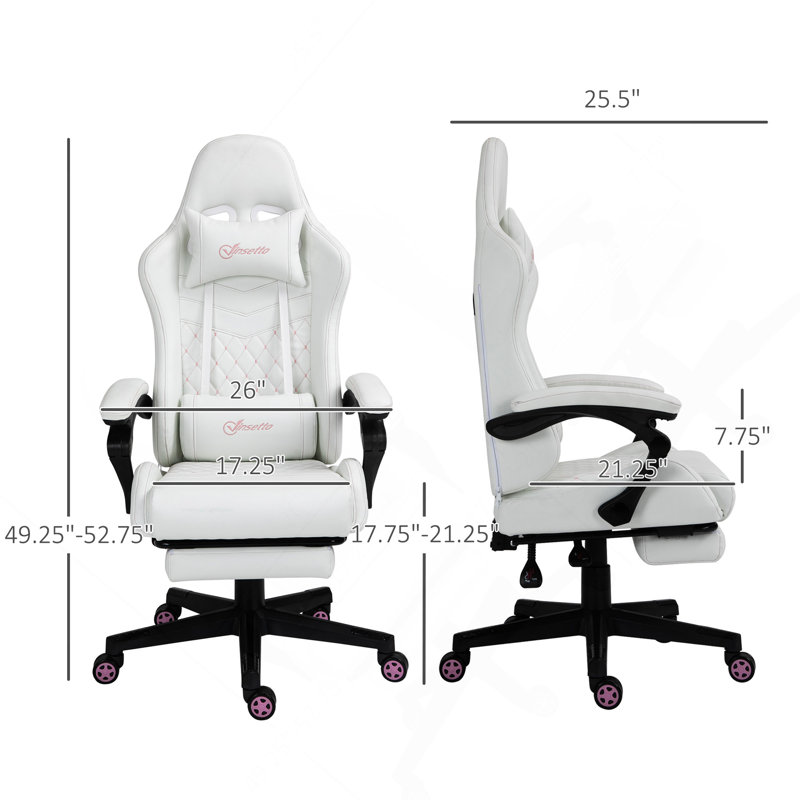 Vinsetto High Back PU Leather Gaming Chair, Racing Computer Chair With Swivel Wheels, Retractable Footrest, Headrest, Lumbar Support, And Armrest