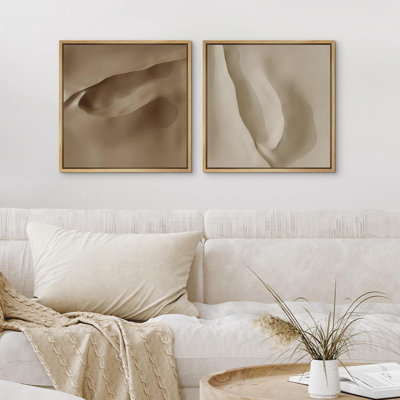 " 3D Effect - Elegant Beige Brown Abstract Simple Minimalist Neutral Artwork Photo Modern Decor " 2 - Pieces