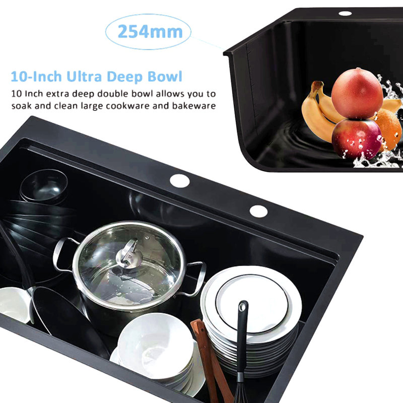 Évier de cuisine encastré 33 po R10 à cuve simple en acier inoxydable avec rebord intégré et accessoires (paquet de 5) - 33 po x 22 po x 10 po