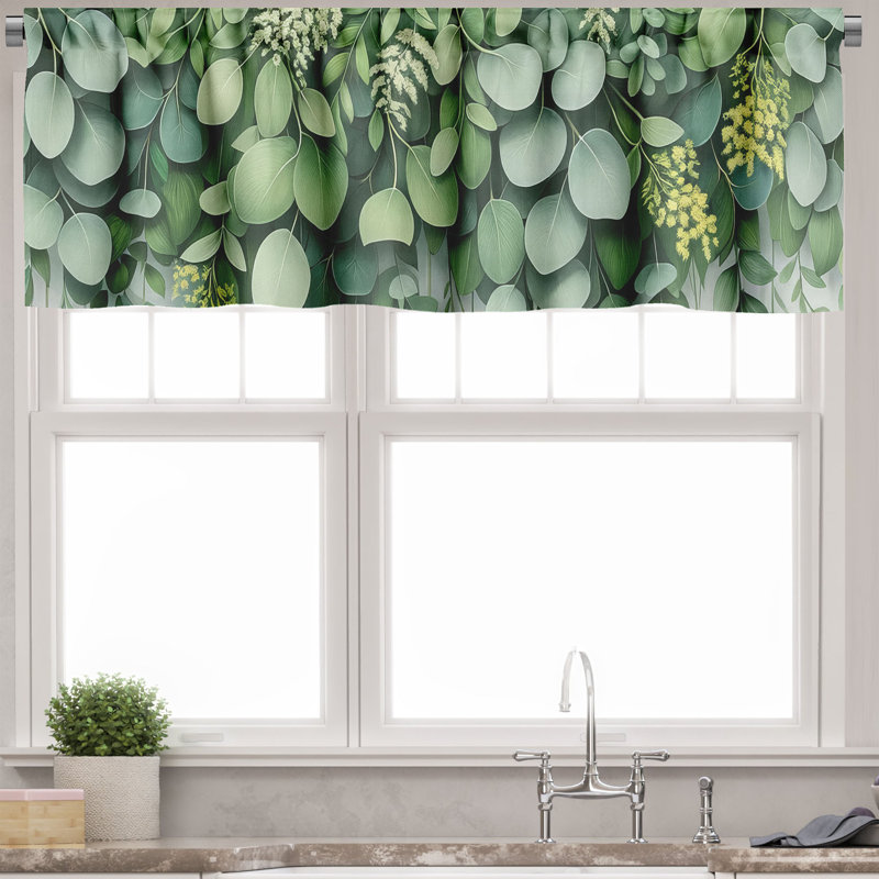 Pale Green Teal Satin Polyester Rod Pocket Valance