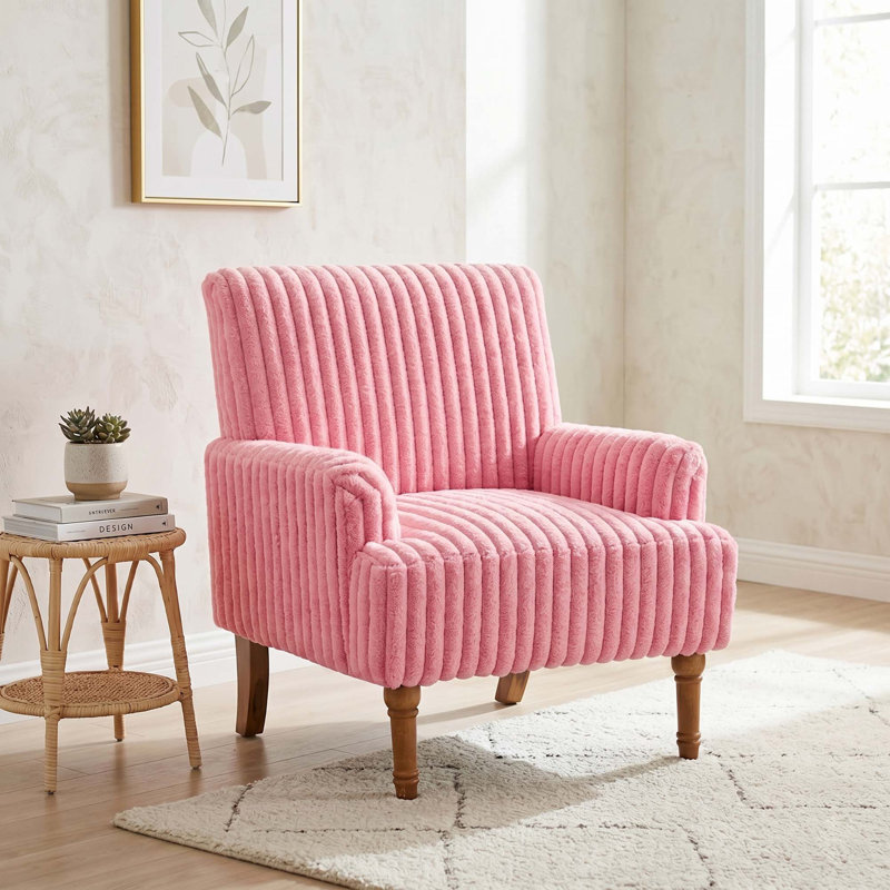 Chaise d'appoint moderne avec velours côtelé large et pieds en bois massif