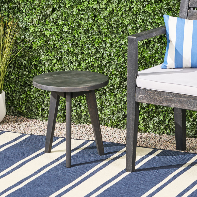 Table de bout Wood Marina - table de bout d'extérieur contemporaine gris foncé. Largeur de 15,3 po, capacité de 50 lb, avec plateau ferme de style rond. Carré, poids de 5,49 lb, base à trois pieds, capacité