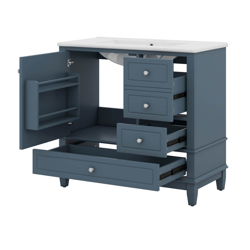 Meuble-lavabo 36 po avec lavabo en céramique, 3 tiroirs et armoire avec tablettes