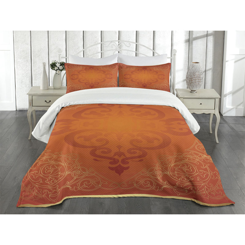 Queen Size Orange Yellow Polyester Bedspread Set