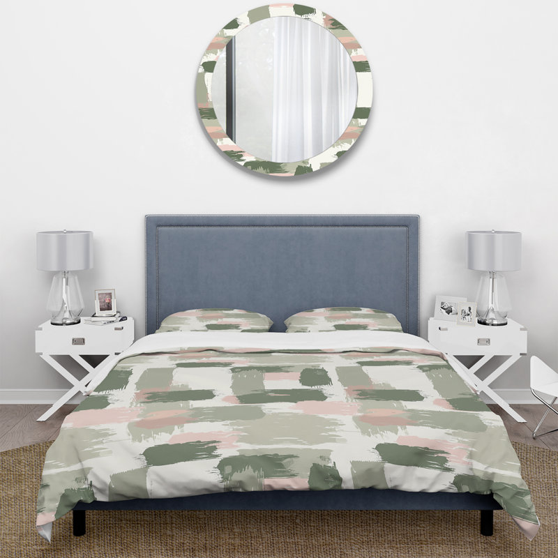 Ensemble de housse de couette vert et rose Boho Brush Strokes Art I - Boho, Housse de couette très grand + 2 taies décorativ
