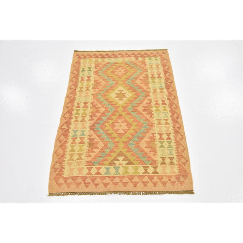 Tapis de zone en laine noué la 2 pi 8 po x 4 pi one-of-kind-orange Elland