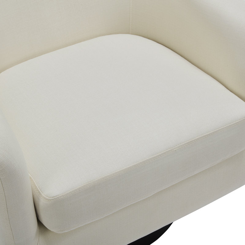 Fauteuil pivotant Frankie en coton mélangé beige, recouvert de tissu, avec base en bois massif, Mélange de polyester beige
