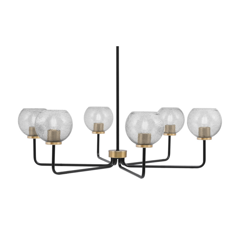 Lustre 6 lumières Amarmula, noir mat et laiton vieilli, verre fumé de 5,75 po, Transparent/noir, Noir/laiton