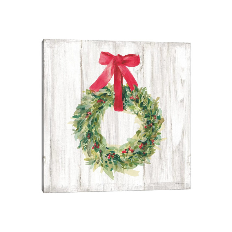 Woodland Holidays Wreath No Bird White by Danhui Nai - Wrapped Canvas Painting, 30.48cm H x 30.48cm W x 1.91cm D