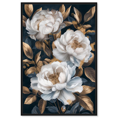 Golden Emblems in White I Canvas Luxury Floral Art by Art Remedy