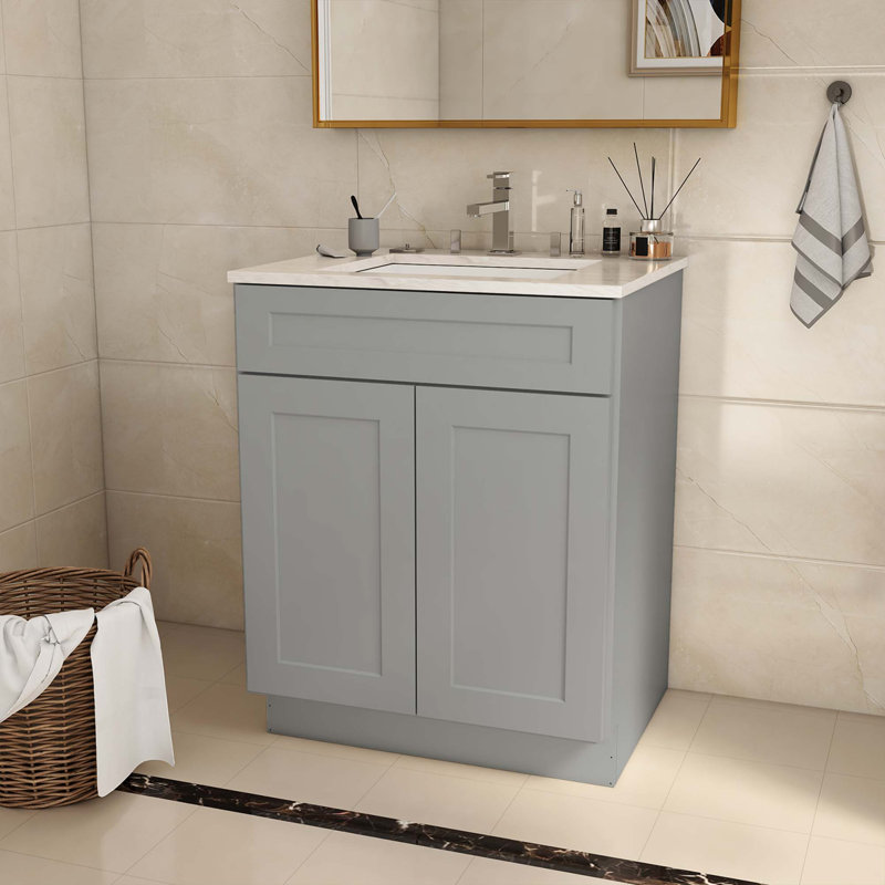 Armoire de cuisine avec meuble-lavabo en contreplaqué prêt à assembler, Gris