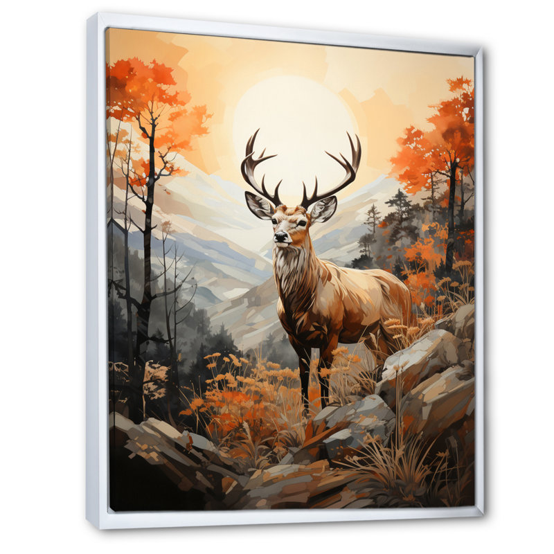 Mirach Deers Broan, paysage, Cadre flottant blanc, H 32 po x l 16 po x P 1 po