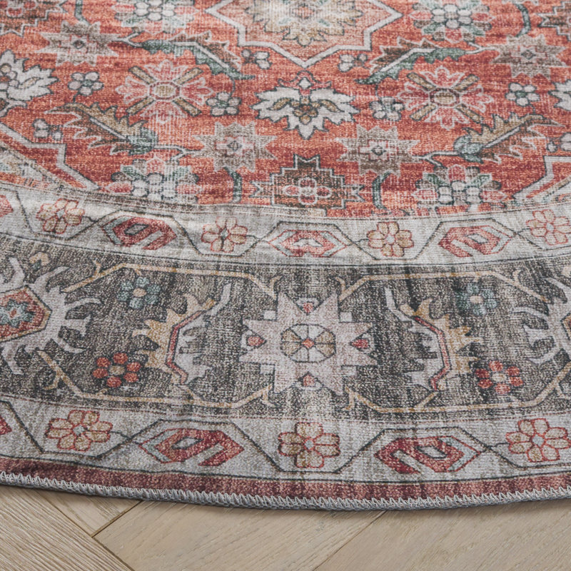 Axzel Machine Washable Performance Oriental Rug, Round 6'