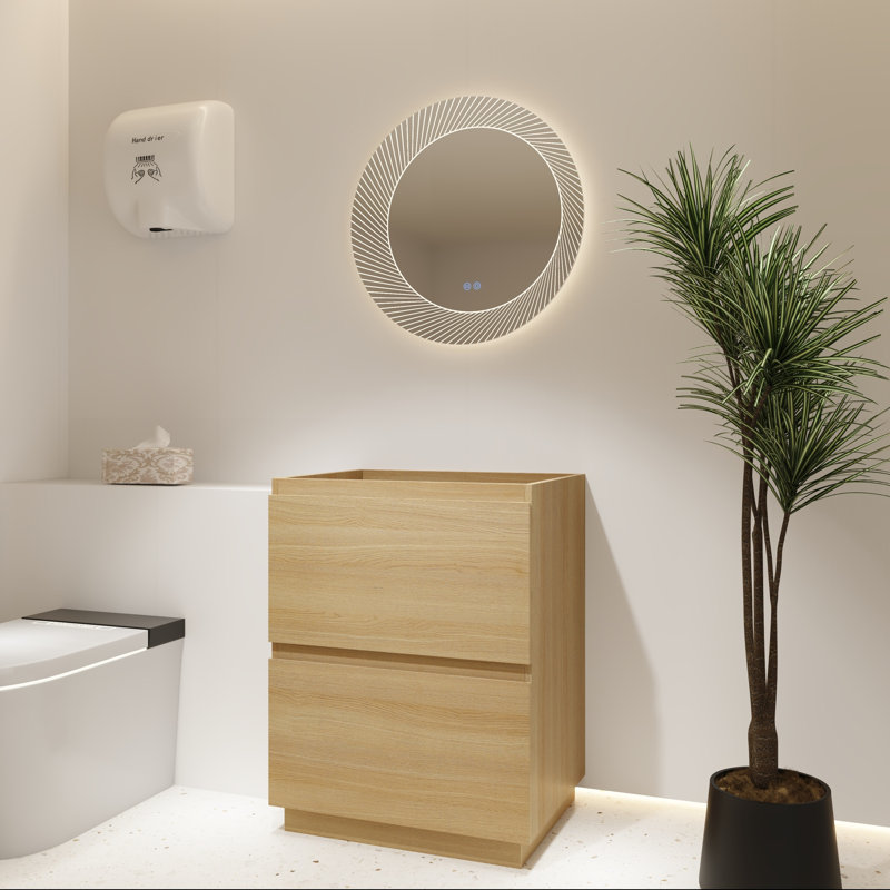 Base de meuble-lavabo moderne 24 po avec rangement double tiroir, Beige