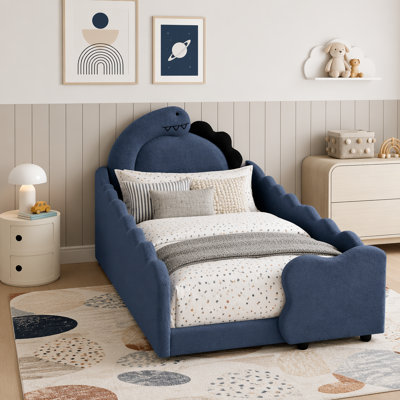 Twin Size Dinosaur-Shaped Kids Bed with Safety Guardrails