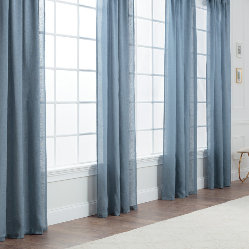 Paire de rideaux semi-transparents avec passe-tringle Moller, l 52 po x L 63 po, Bleu foncé