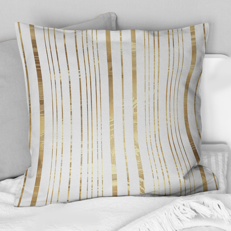 Coussin Glamoureux Pinstripe - Glam, Blanc / Doré, H 16 po x l 16 po