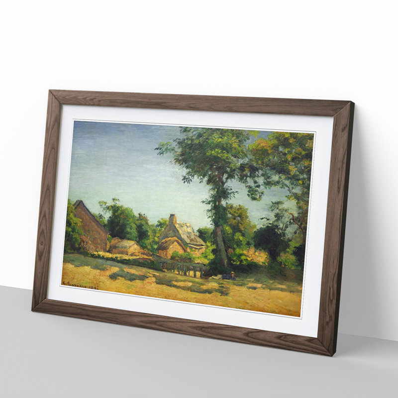 Landscape with a Farm by Camille Pissarro - Picture Frame Painting, 27cm H x 36cm W x 2cm D, Walnut Framed