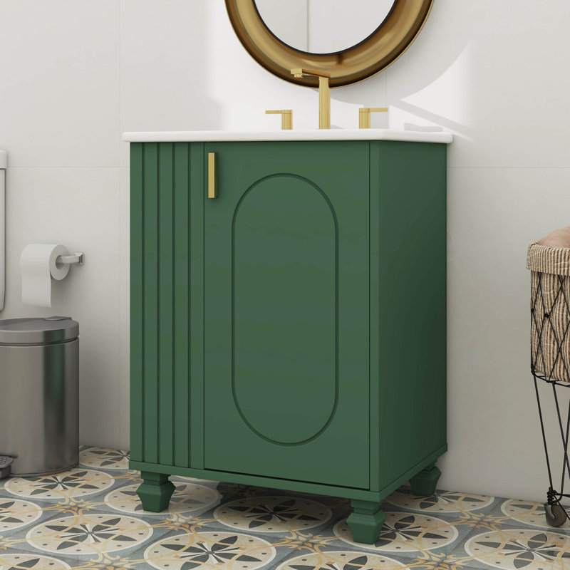Meuble-lavabo pratique de 24 po avec lavabo - Comprend une armoire avec tablette de porte et un espace de rangement latéral ouvert