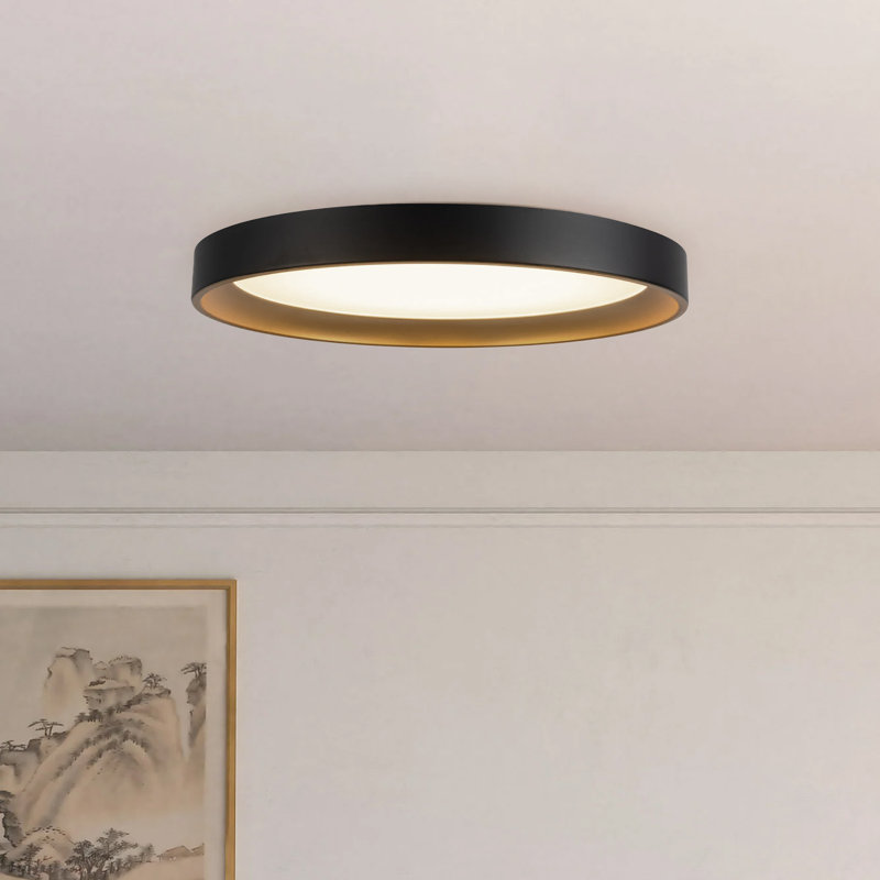 Nix 12-in Black dimmable LED Flush Mount, Matte Black/Gold