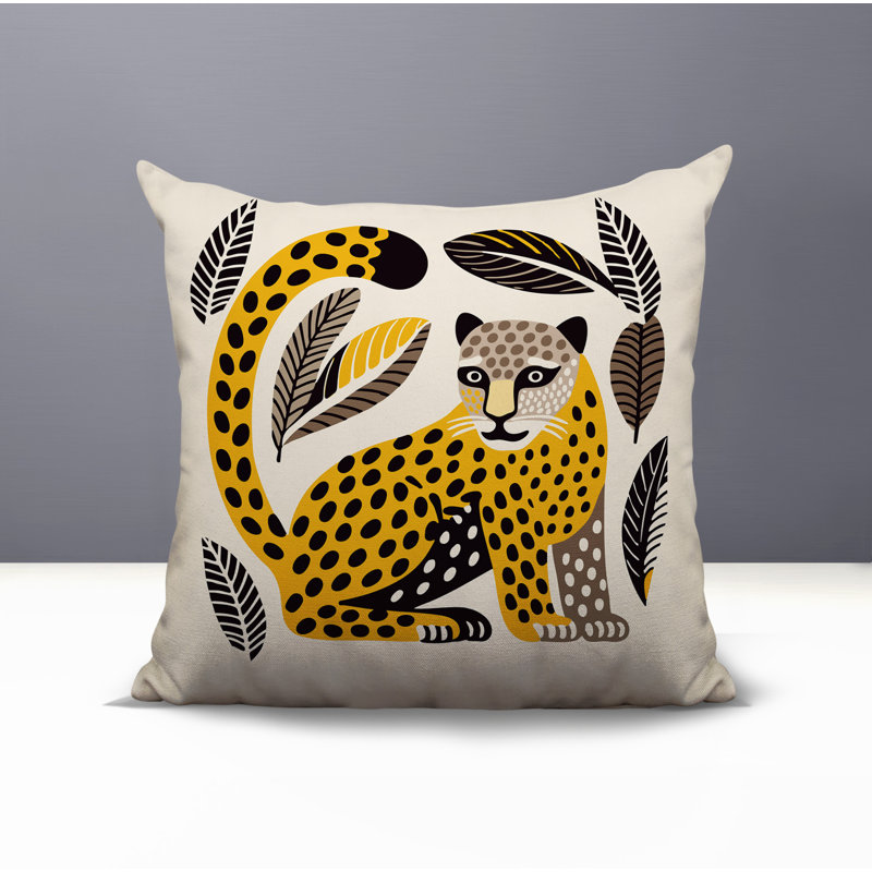 Ayra Leopard Reversible Indoor/Outdoor Square Pillow, Yellow, Square 19"