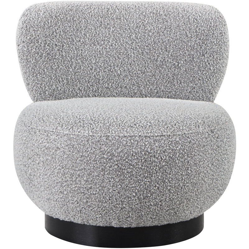 Upholstered Barrel Chair, Grey Boucle Fabric, Black