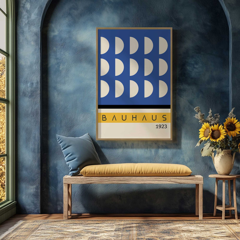Blue and Yellow Bauhaus Print, Brushed Gold, 11.25" H x 9.25" W