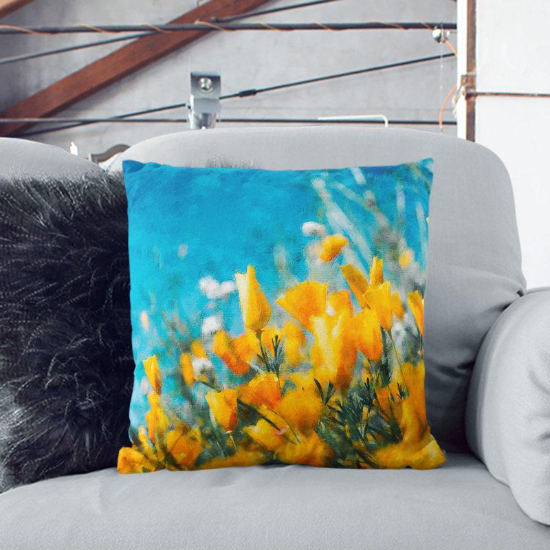 Blooming Flowers Cushion with Filling, Stone, 55cm H x 55cm W x 20cm D