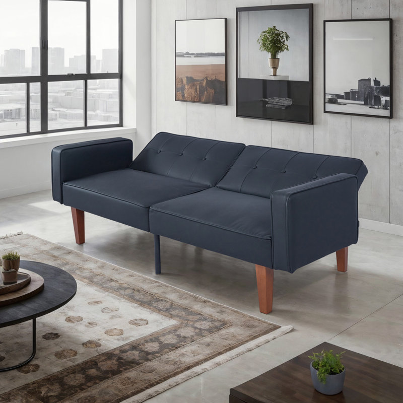 Canapé-lit futon convertible avec pieds en bois, Noir