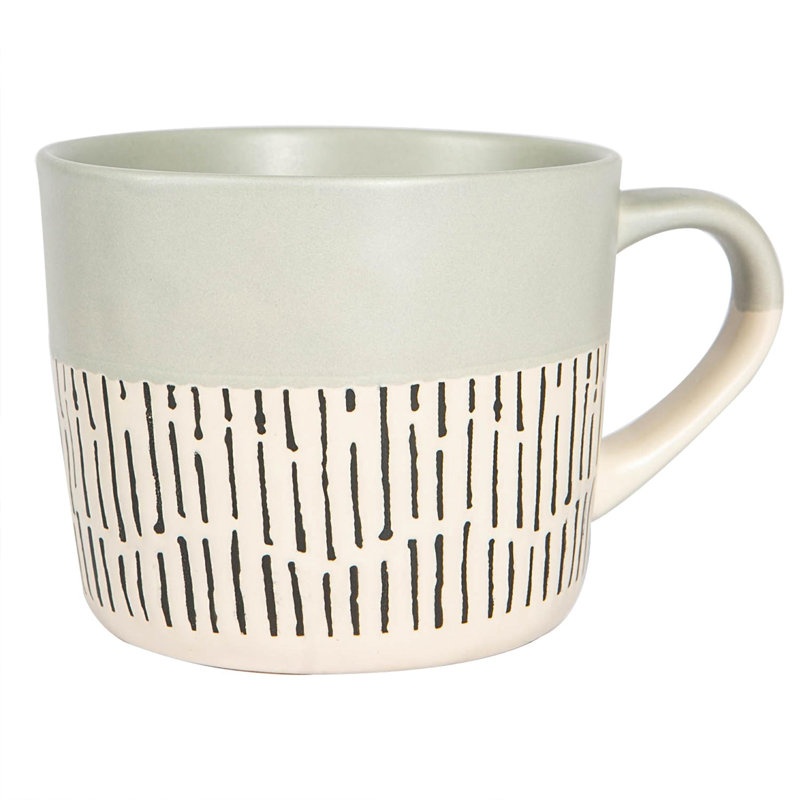 Nicola Spring - Spotted Rim Stoneware Coffee Mug - 360ml, Grey