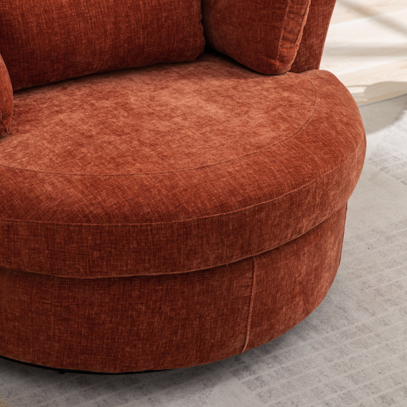 Achorn 42" W Recessed Arm Slipcovered Swivel Barrel Chair, Terracotta Chenille