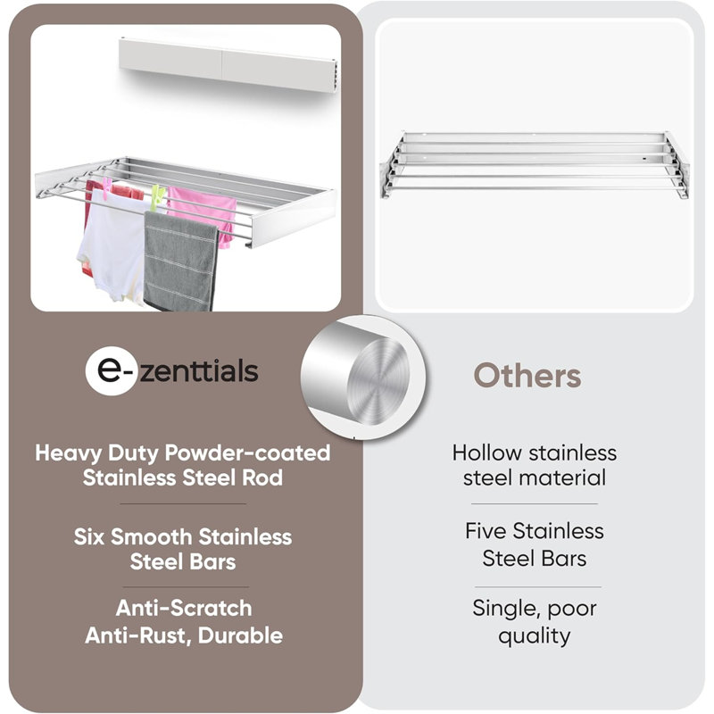 XL Wall Mounted Drying Rack - 40", 6 Rods For Indoor/Outdoor Use