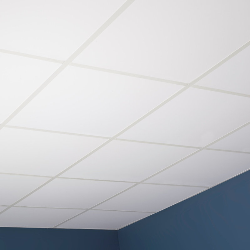 Carreaux de plafond blancs lisses Pro 2 pi x 2 pi Genesis - Installation facile à poser - Imperméable, lavable et ignifuge - PVC de haute qualité pour prévenir les bris - Paquet de 12 carreaux