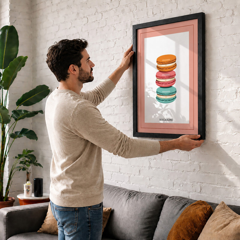 Stacked Macarons Modern - Framed Print, A1 - 84.1 x 59.4 cm, Oak