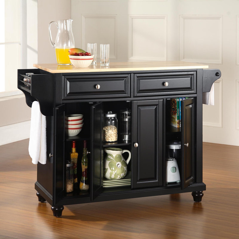 Van Kitchen Cart, Black, Natural Wood