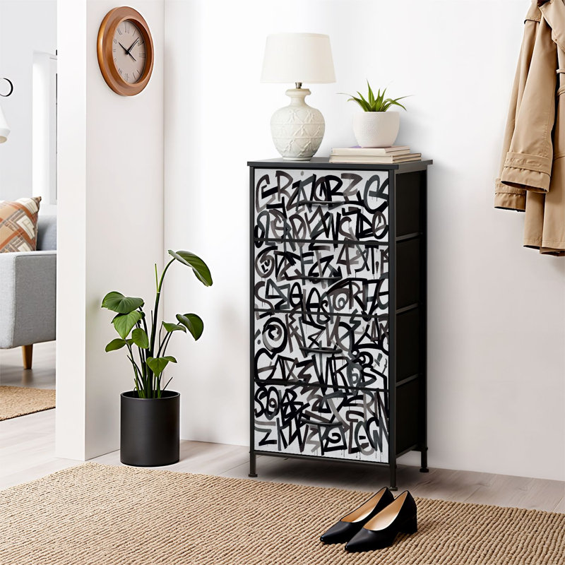 4 Drawer Dresser for Bedroom, Narrow Chest of Drawers, Wooden Top and Study Iron Frame 18"x37.5"-(WxH)