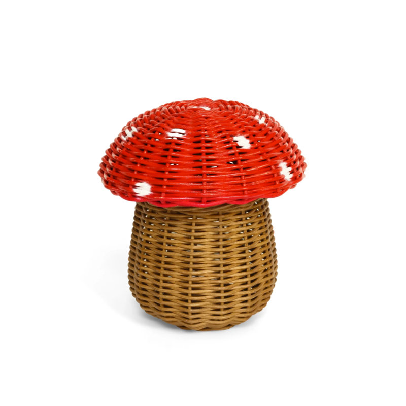 Celesse Mushroom Rattan Storage Basket with Lid Decorative Bin Home Decor Hand Woven Shelf Organizer Cute Handmade Handcrafted Gift Art Decoration Wicker