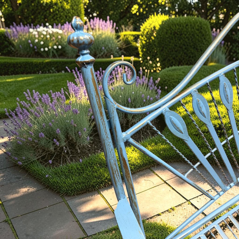 Matal Garden Bench, 104cm H x 111cm W x 61cm D, Blue