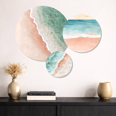 Velours Reverie of Beach Ocean - Coastal, art mural 3 pièces en métal