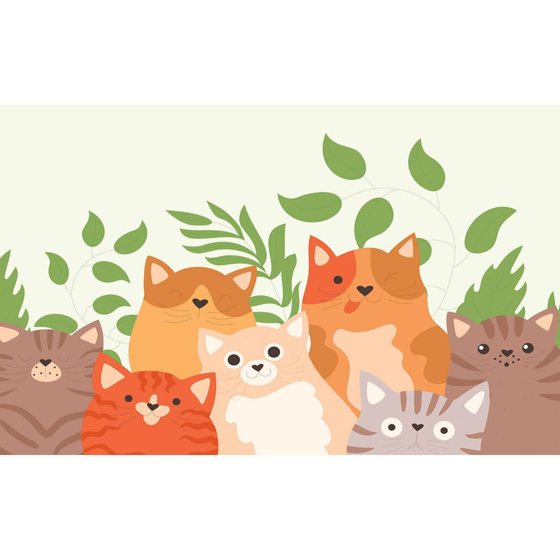 Murale pelez et collez de qualité supérieure - Illustration de chats mignons, L 96 po x l 120 po