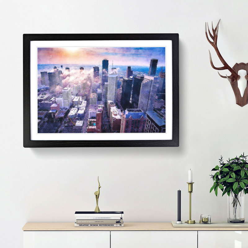 Houston Texas Skyline - Picture Frame Painting Print, 45cm H x 63cm W x 2cm D, Black Framed