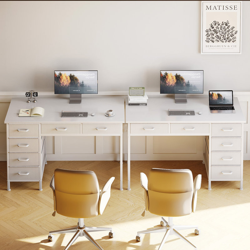 Bureau d'écriture avec tiroirs en tissu à 6 niveaux, bureau à domicile avec design réversible, bureau d'angle moderne avec structure solide